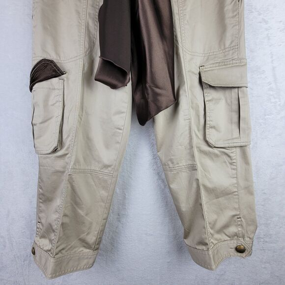 Cache Khaki Cargo Capri Brown Bohemian Scarf Belt Sz 8 Gold Button Decor Hippie - Picture 12 of 16